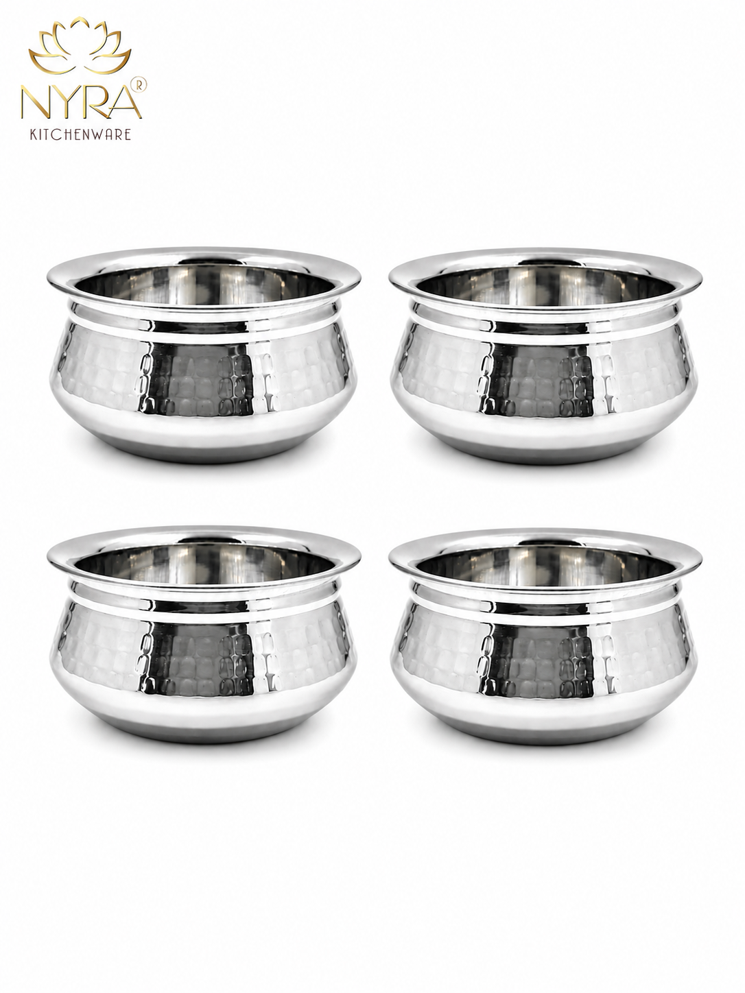 Stainless Steel Hammered Finish Dal Handi - Premium Serveware Set