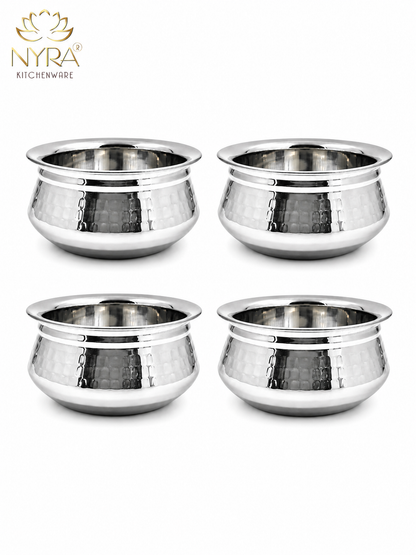 Stainless Steel Hammered Finish Dal Handi - Premium Serveware Set