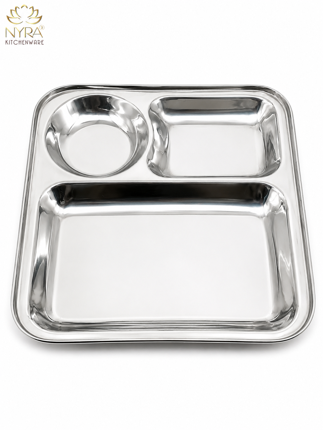 Stainless Steel 3-Compartment Dinner Plate - Ideal for Snacks & Thali Meals