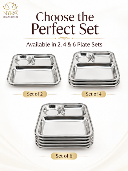 Stainless Steel 3-Compartment Dinner Plate - Ideal for Snacks & Thali Meals