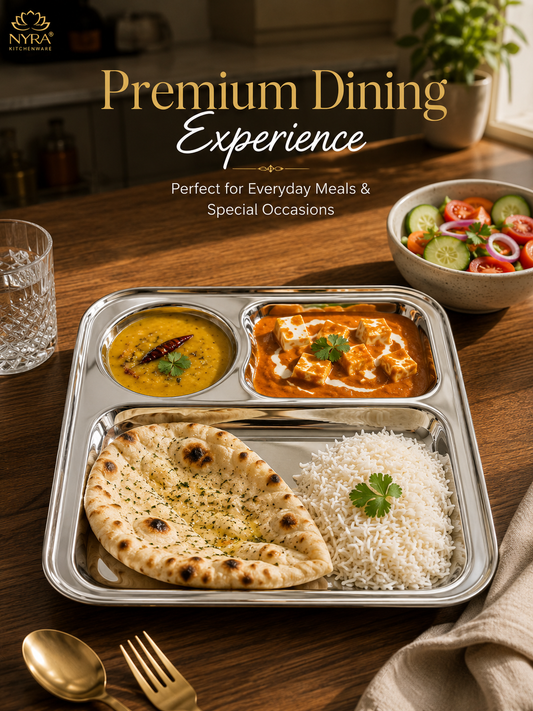 Stainless Steel 3-Compartment Dinner Plate - Ideal for Snacks & Thali Meals