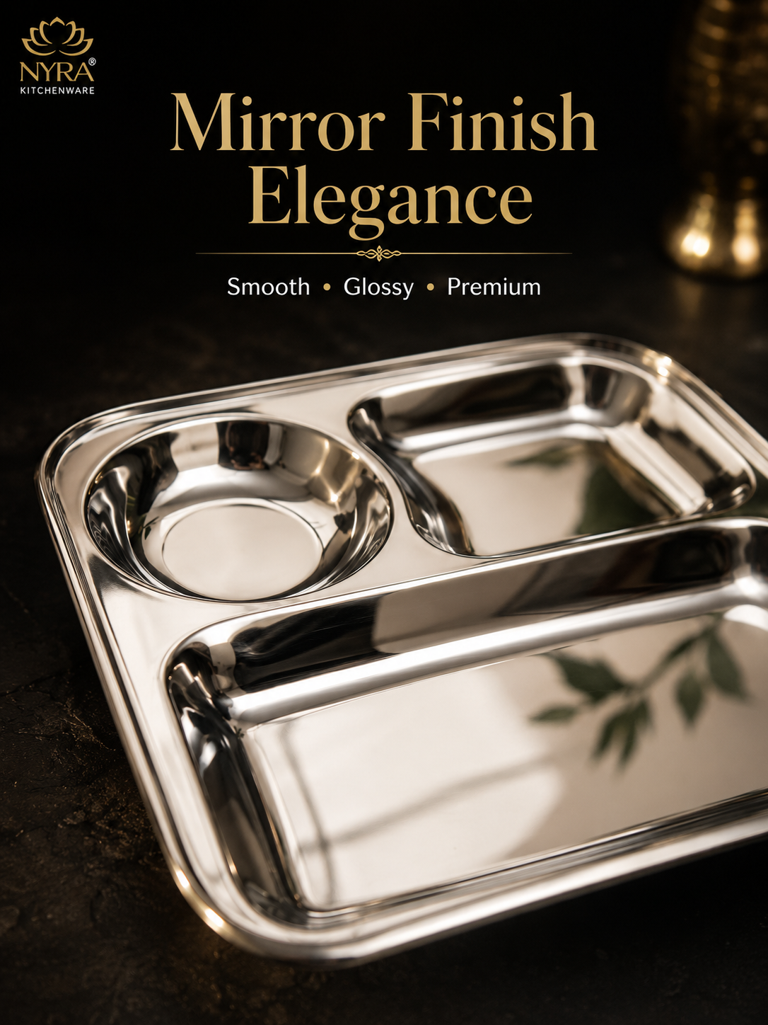 Stainless Steel 3-Compartment Dinner Plate - Ideal for Snacks & Thali Meals