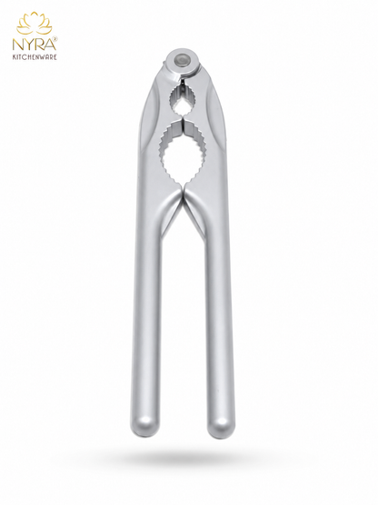 A stainless steel nutcracker tool from NYRA Kitchenware, shown vertically on a clean white background with a soft drop shadow.