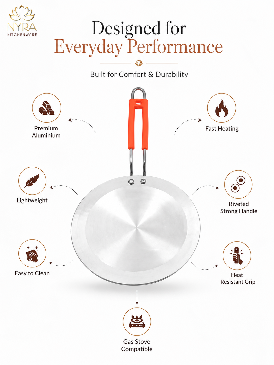 Aluminium Tawa/Griddle with Sturdy Handle - 2 Sizes