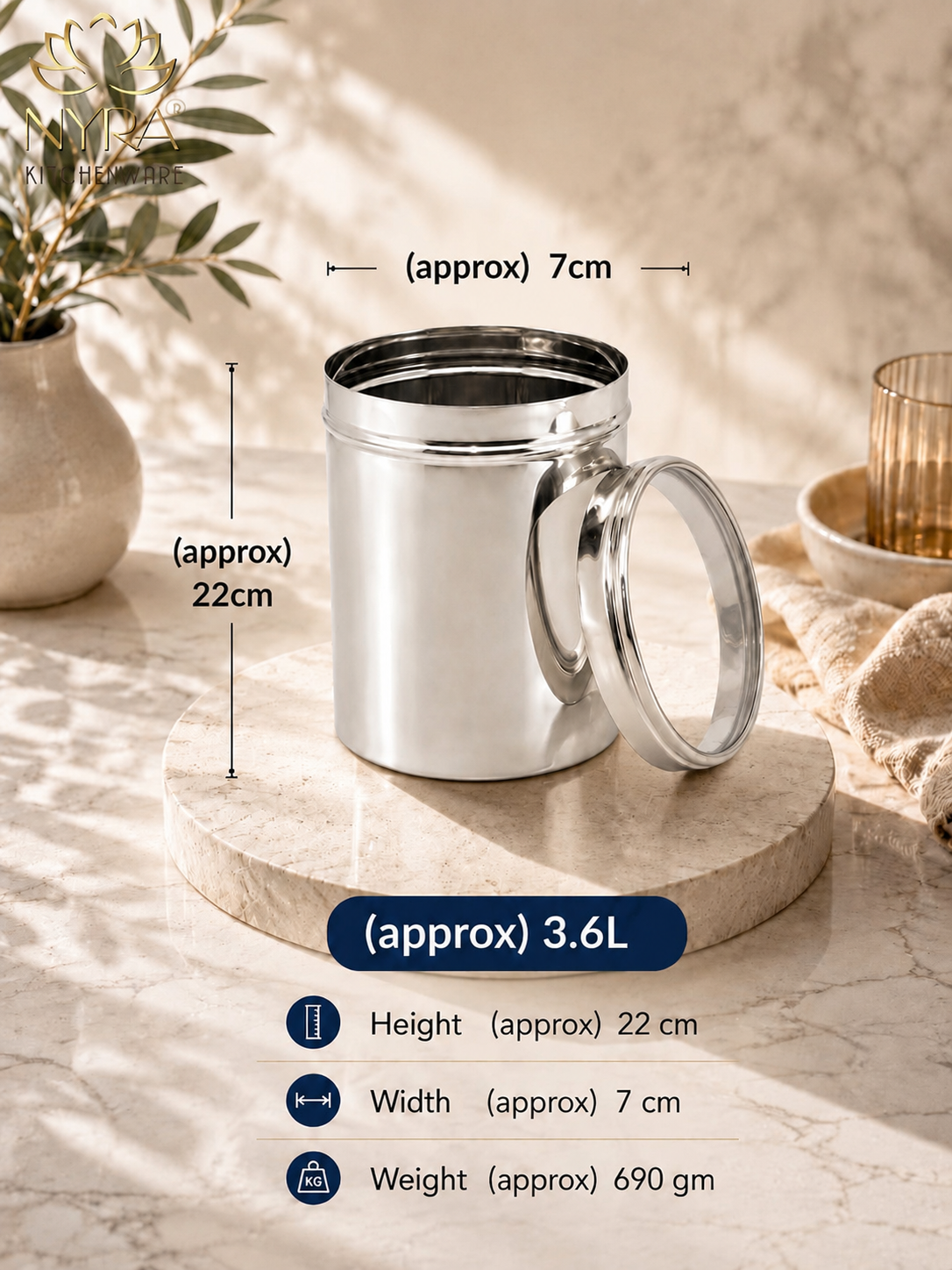 Stainless Steel Multipurpose Kitchen Storage Container/Canister with See-Through Lid