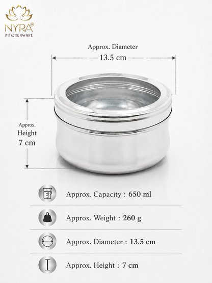 Stainless Steel Belly Box with Transparent Lid | Durable Multipurpose Food Storage
