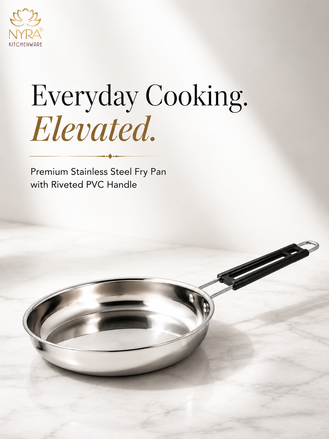 Stainless Steel Fry Pan with Riveted PVC Handle - 3 sizes
