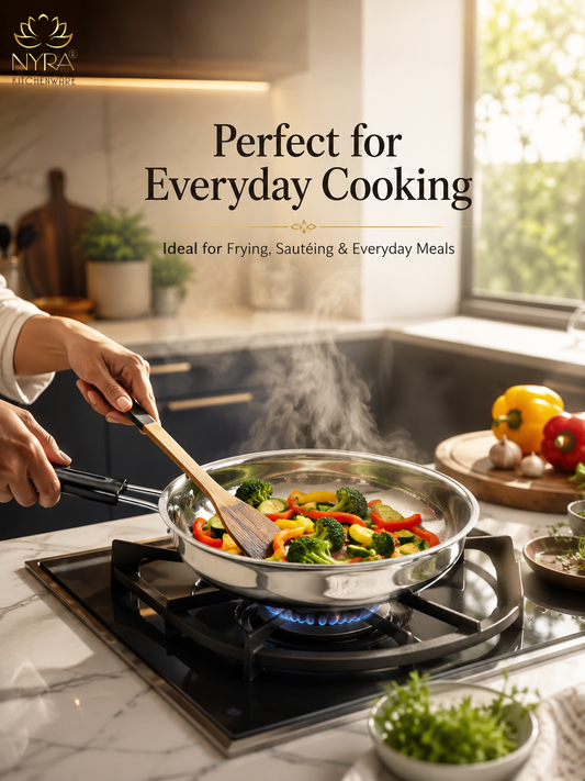 Stainless Steel Fry Pan with Riveted PVC Handle - 3 sizes