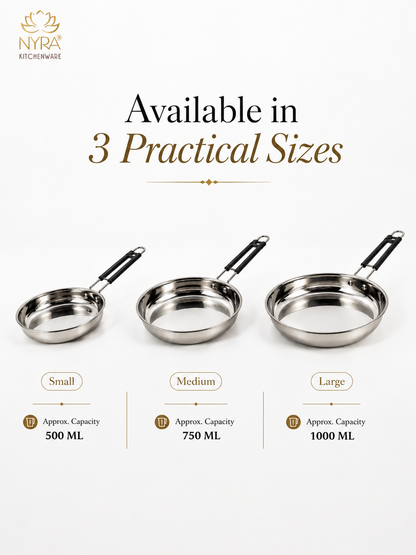 Stainless Steel Fry Pan with Riveted PVC Handle - 3 sizes
