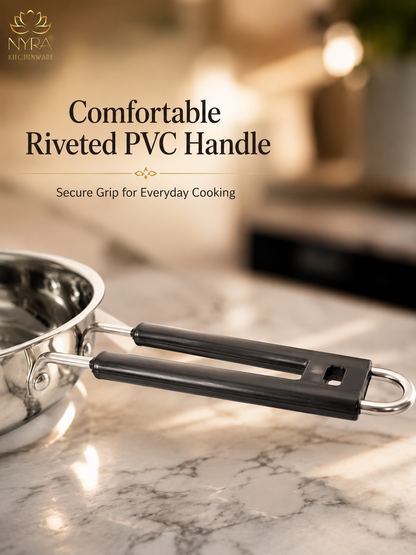 Stainless Steel Fry Pan with Riveted PVC Handle - 3 sizes