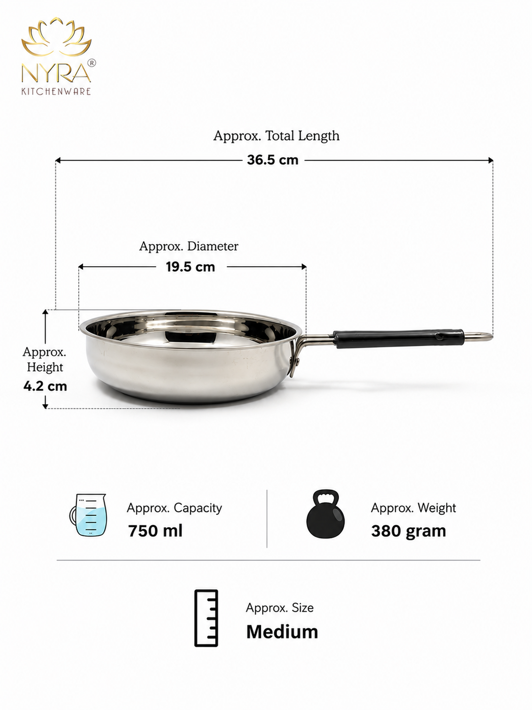 Stainless Steel Fry Pan with Riveted PVC Handle - 3 sizes