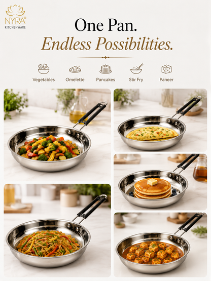 Stainless Steel Fry Pan with Riveted PVC Handle - 3 sizes