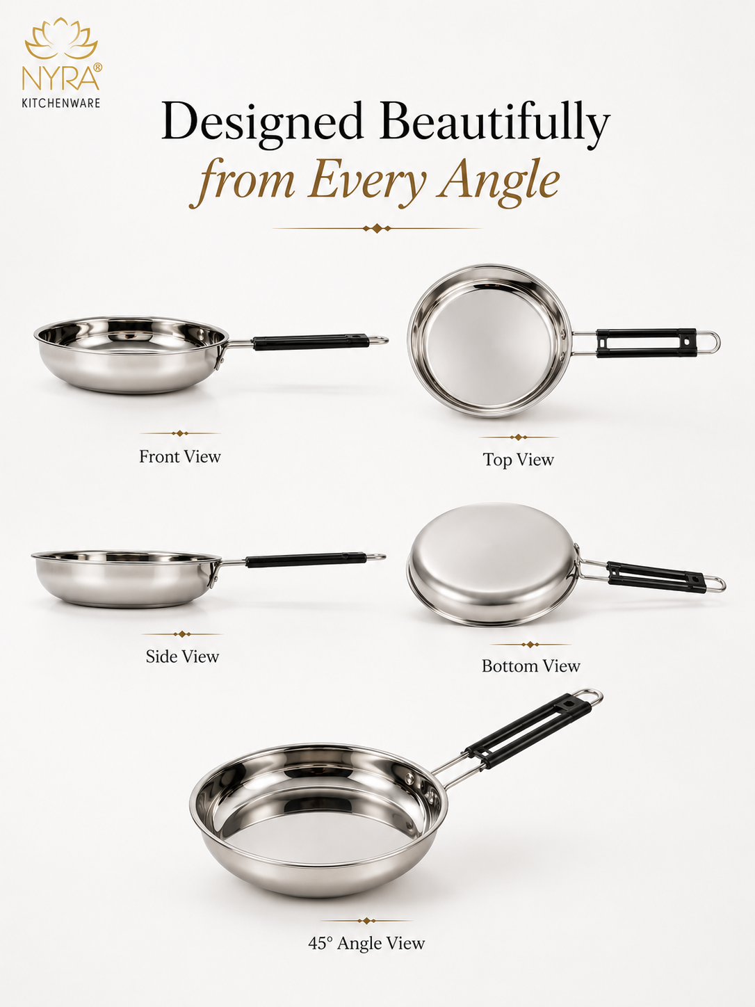 Stainless Steel Fry Pan with Riveted PVC Handle - 3 sizes