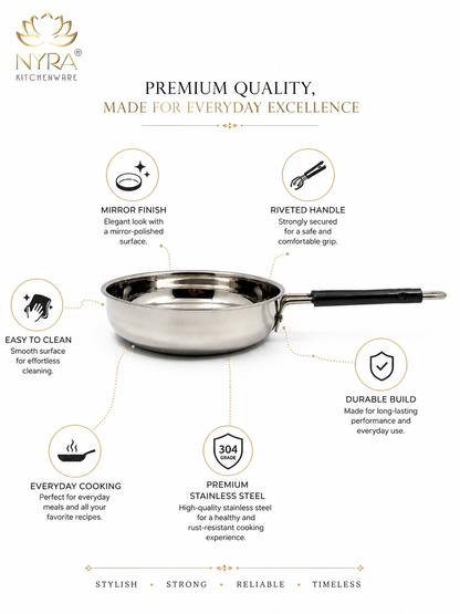 Stainless Steel Fry Pan with Riveted PVC Handle - 3 sizes