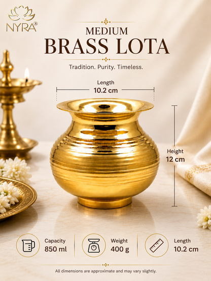 Pure Brass Kalash | Peetal Lota - Avaiable in 3 sizes