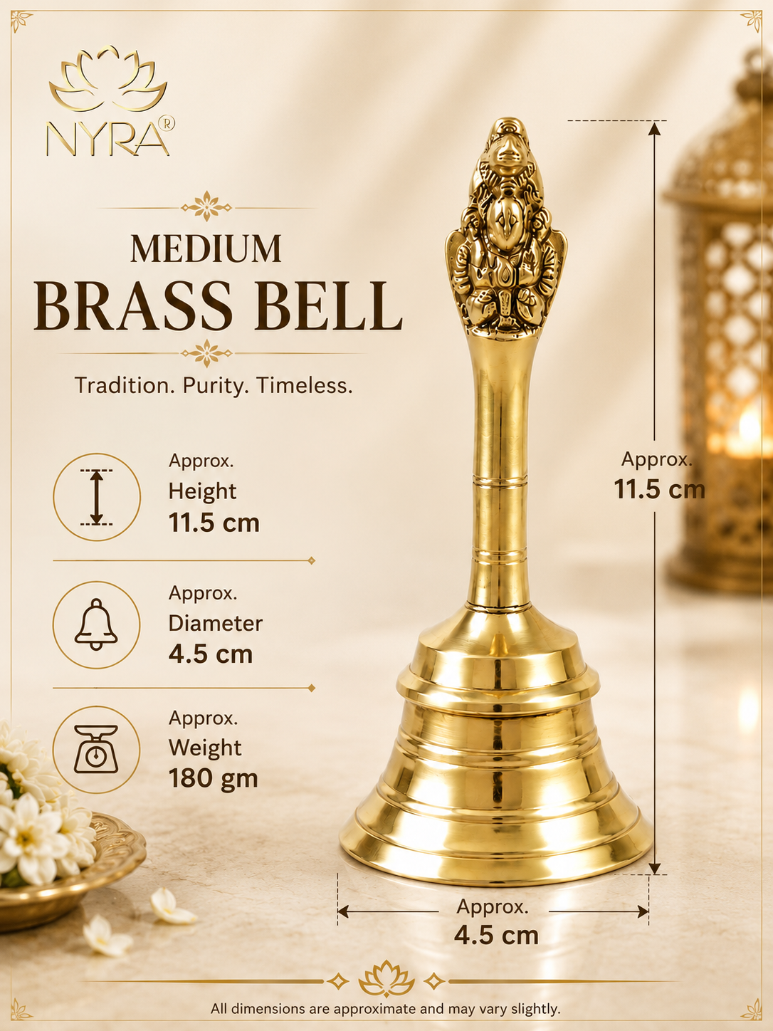 Pure Brass/Peetal Ghanti - Garuda Pooja Prayer Bell