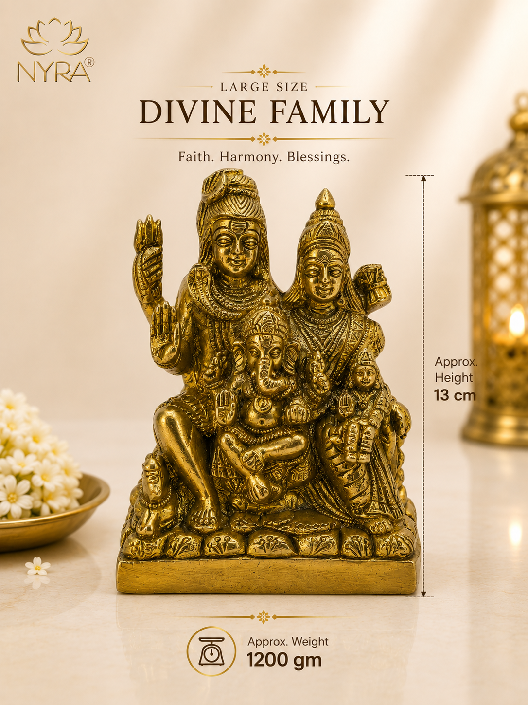 Brass Shiv Parivar Idol – Peetal Shiva Parvati Ganesh Family Showpiece Statue