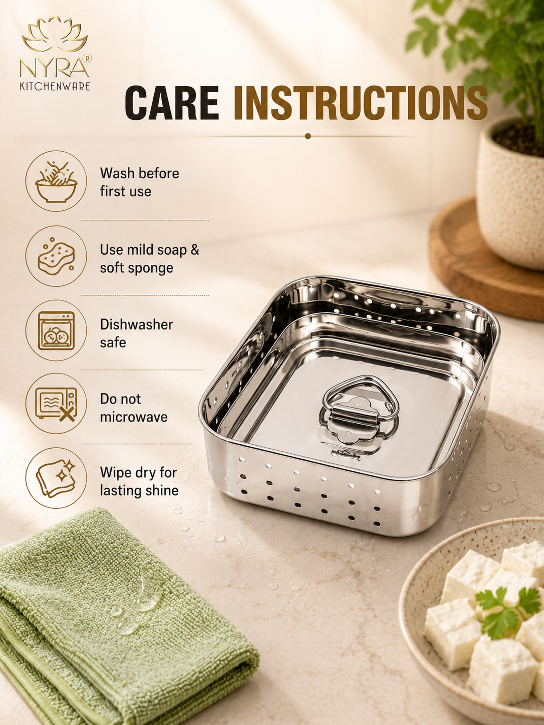 Premium Stainless Steel-square Paneer Maker | Mould & Strainer with Top Press Lid for Homemade Paneer