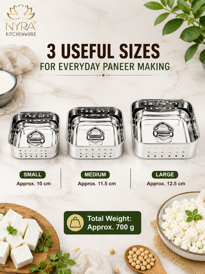 Premium Stainless Steel-square Paneer Maker | Mould & Strainer with Top Press Lid for Homemade Paneer