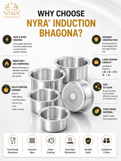 Premium Aluminium Induction Base Tope/Bhagona - 5 Sizes