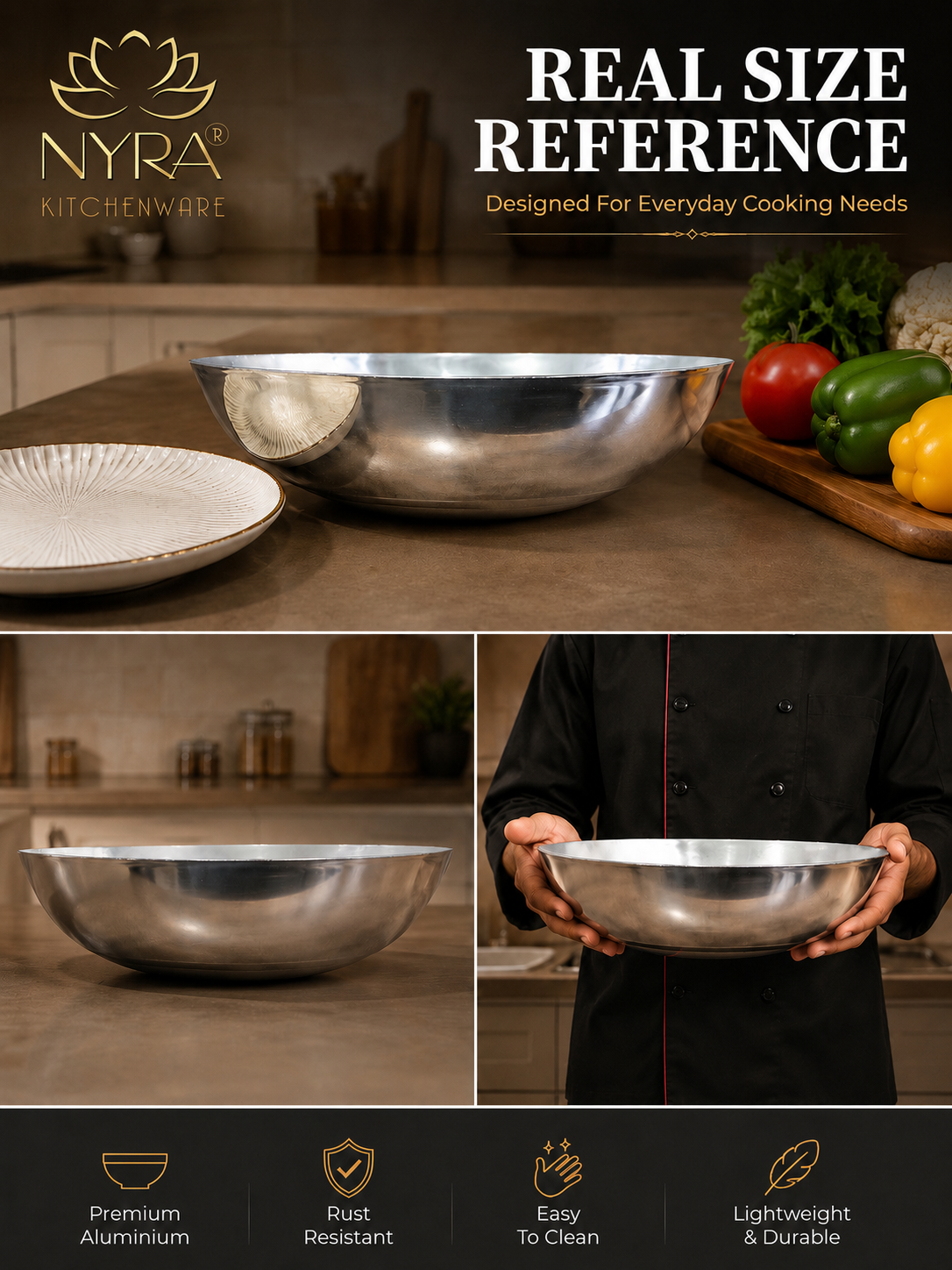 Deep Frying Aluminium Kadhai | Round Tasla Wok - Food Grade & Multipurpose