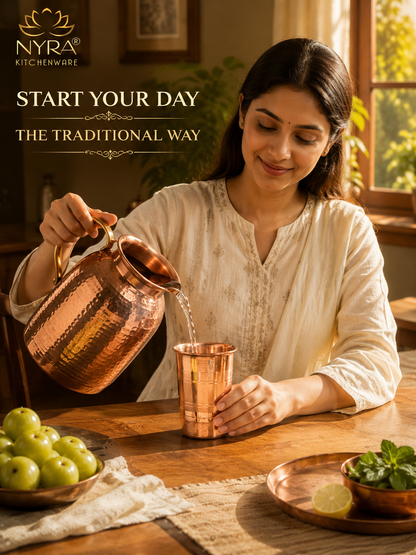 Handmade Copper Glass/Tumbler - Ayurvedic Health Benefits | Traditional Tamba Drinkware for Daily Use
