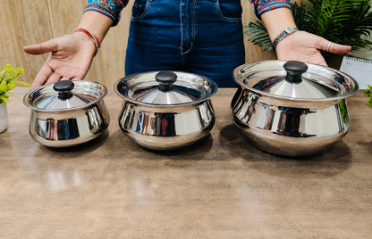 Stainless Steel Pulao Handi with Lid and PVC Knob - Available in 3 sizes