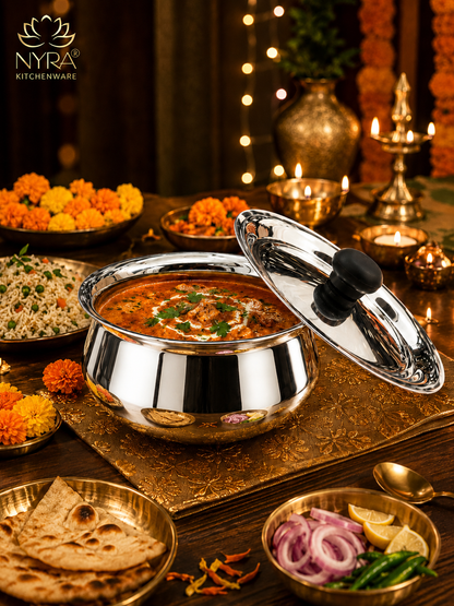 Stainless Steel Pulao Handi with Lid and PVC Knob – Set of 3