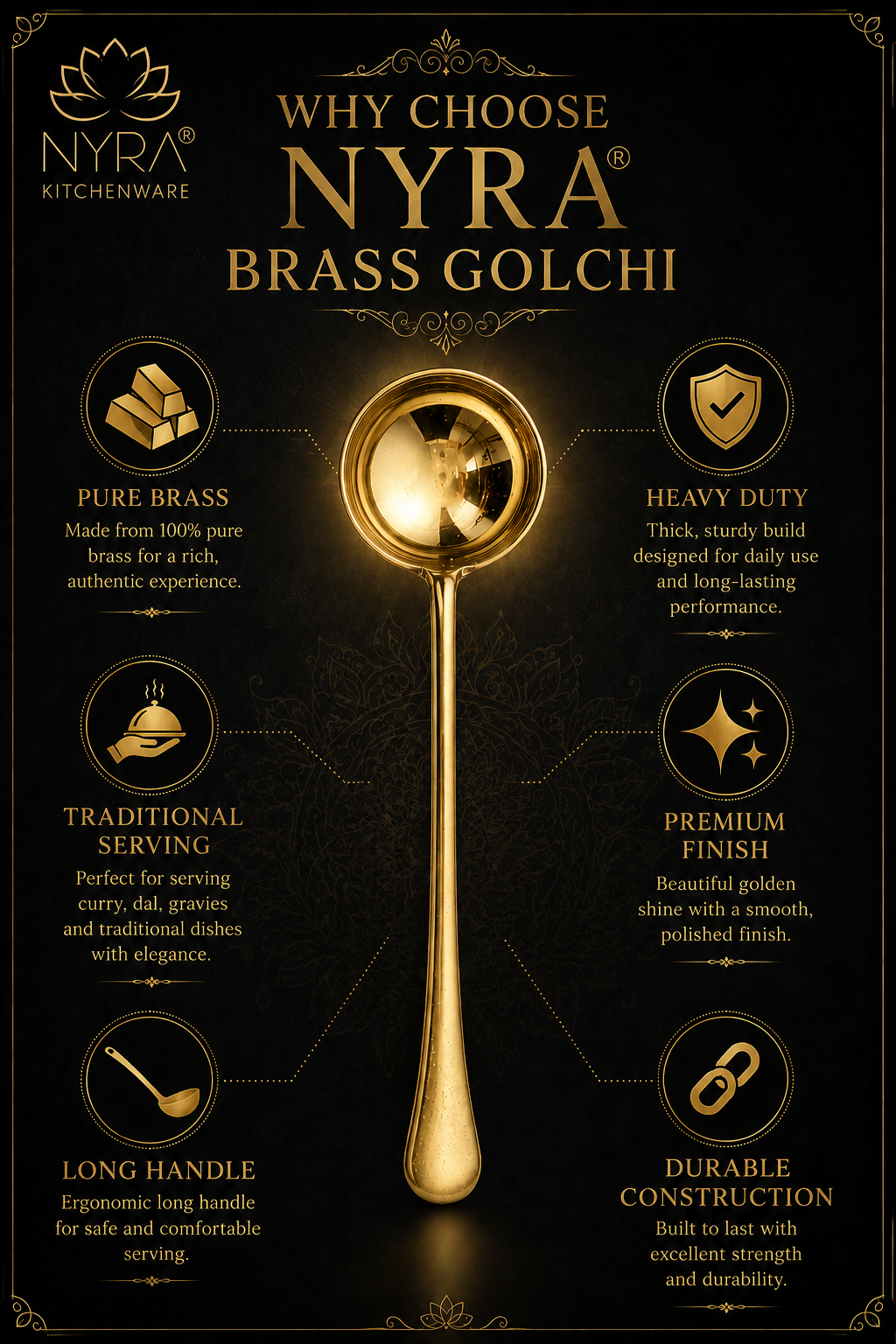 Brass Serving Ladle (Peetal Golchi) | Authentic Indian Kitchen Spoon