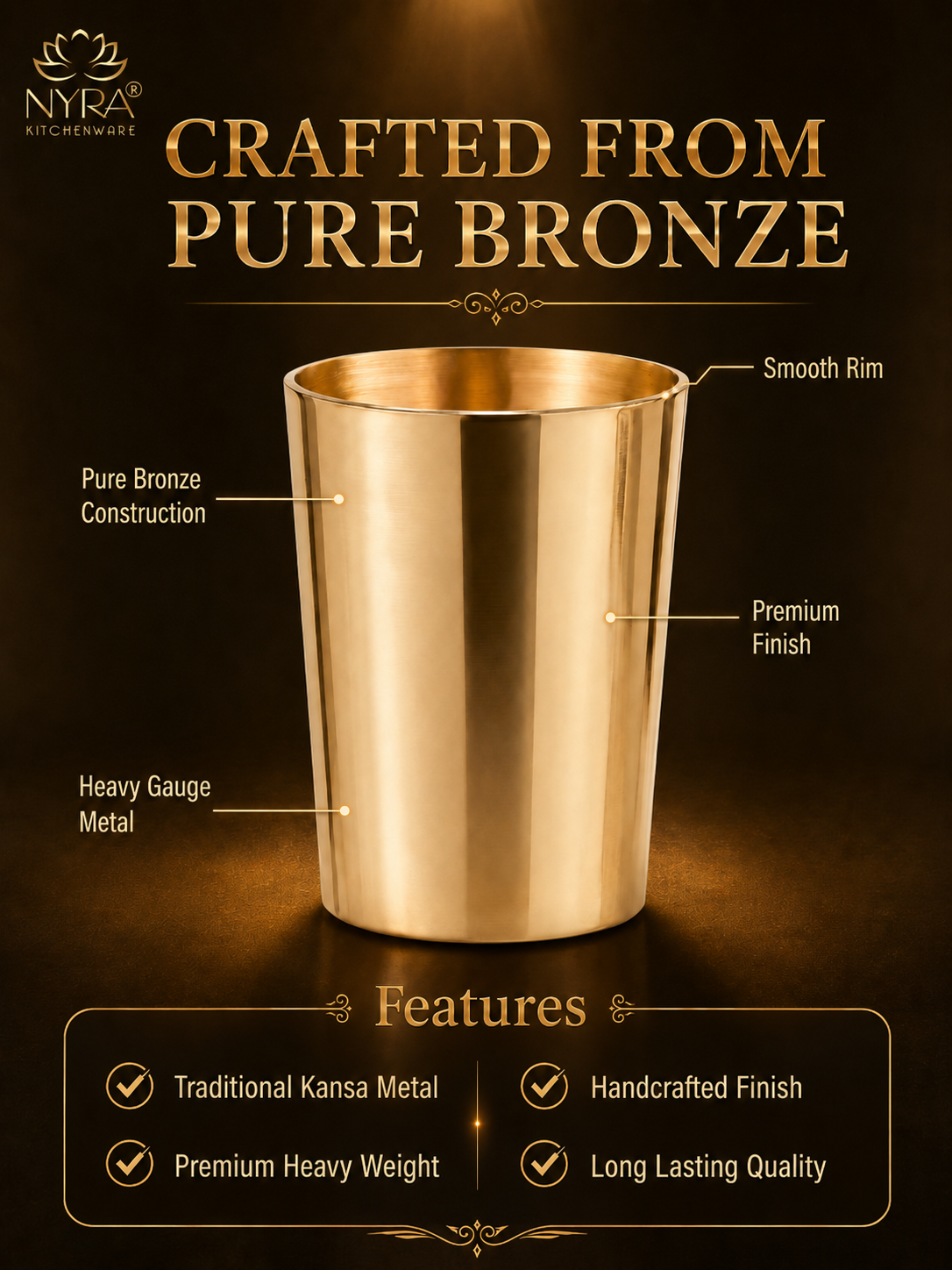 Pure Bronze Water Glass (Kansa / Phool) | Ayurvedic Drinking Tumbler