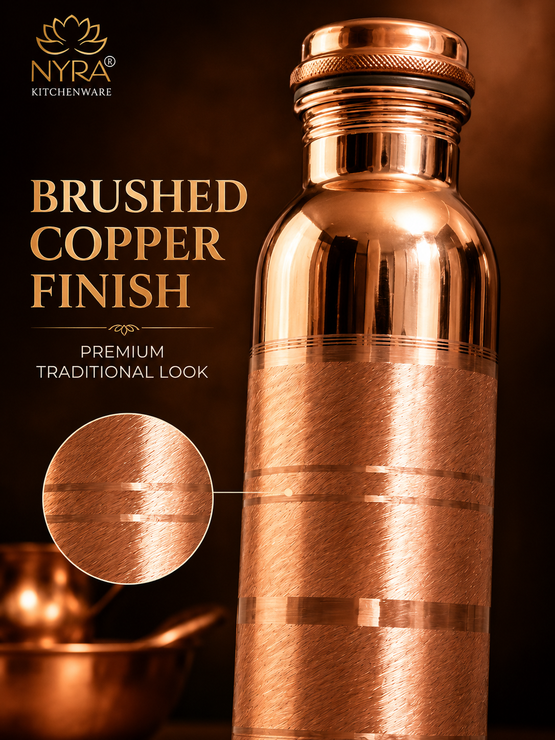 Pure Copper Water Bottle | Leak-Proof with Screw Cap | Glossy Silver-touch Copper Bottle