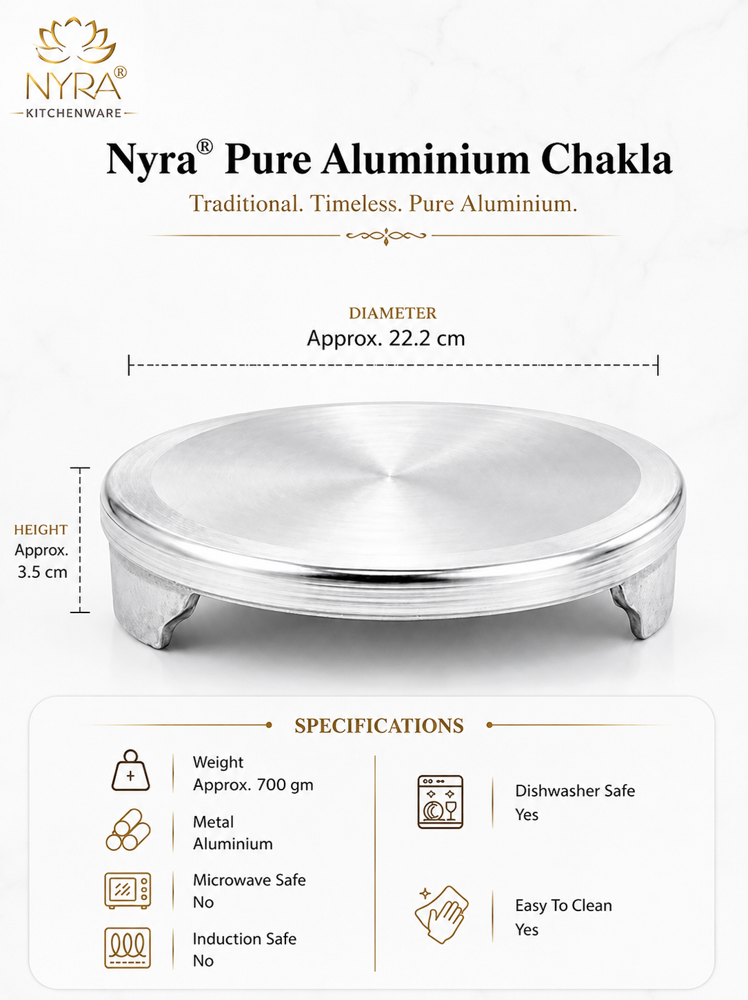 Pure Aluminium Chakla: Durable & Rust-Free Rolling Board for Indian Breads