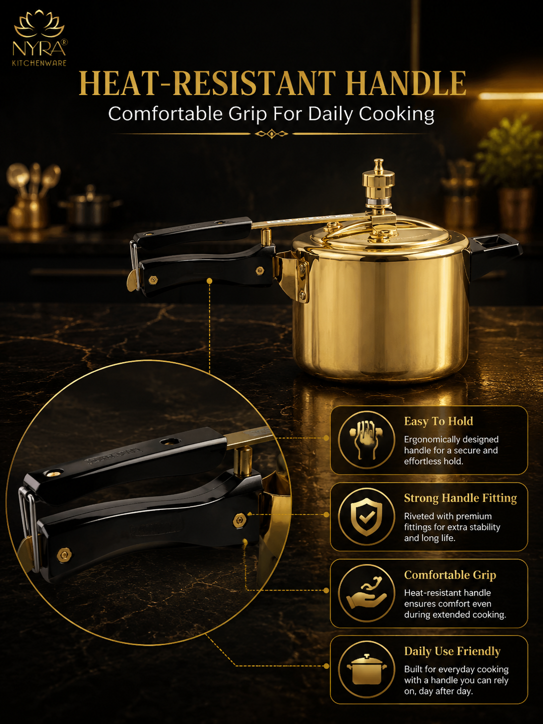 Pure Brass Cooker with Kalai/Tin Coating-Inner Lid Pressure Cooker