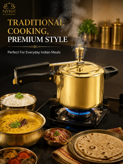 Pure Brass Cooker with Kalai/Tin Coating-Inner Lid Pressure Cooker