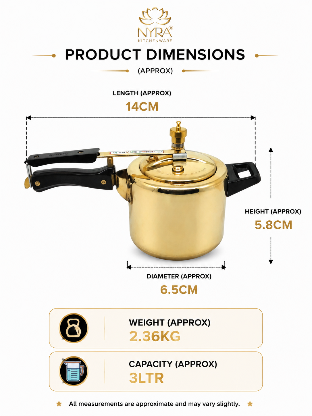 Pure Brass Cooker with Kalai/Tin Coating-Inner Lid Pressure Cooker