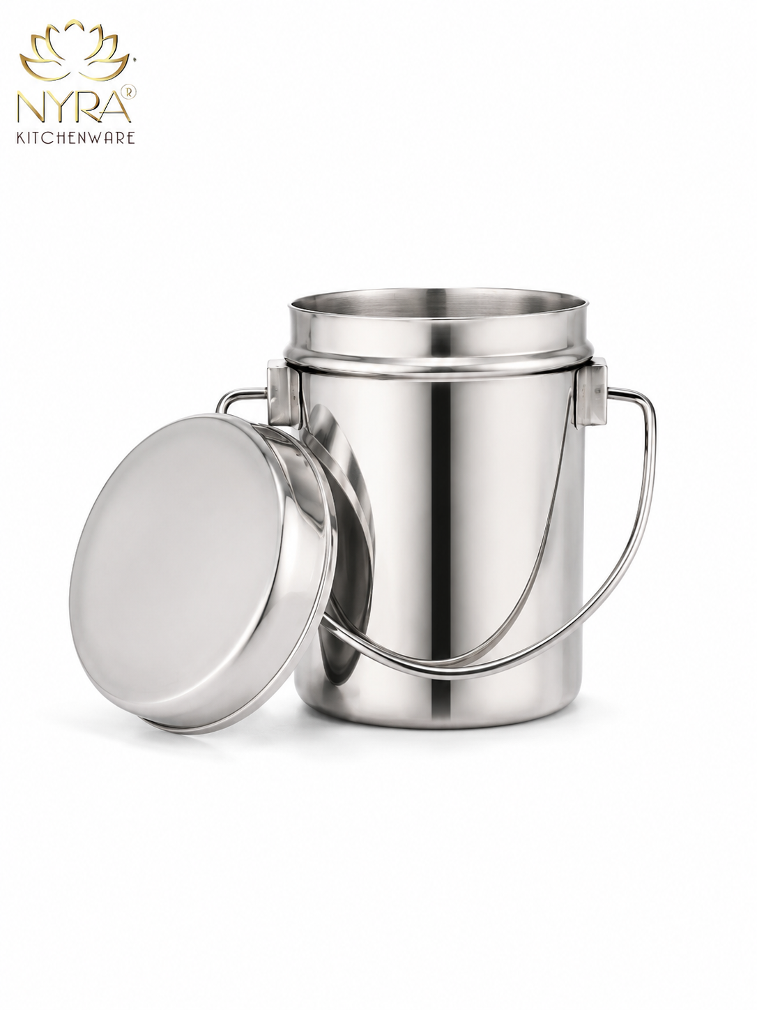 Stainless Steel Milk Pot with Lid (Dolchi/Barni) – Glossy finish, Rust-Proof & Flat Bottom Storage Container