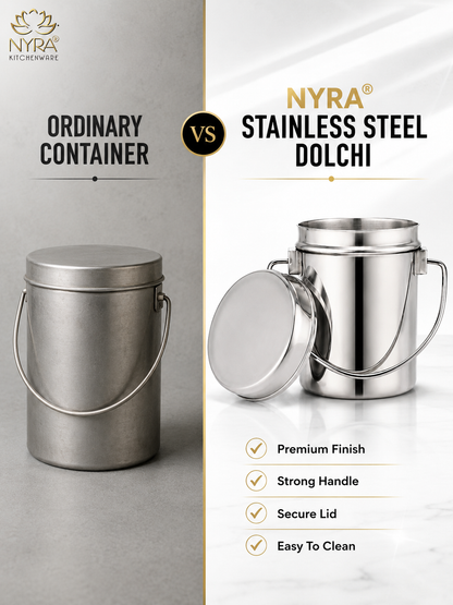 Stainless Steel Milk Pot with Lid (Dolchi/Barni) – Glossy finish, Rust-Proof & Flat Bottom Storage Container