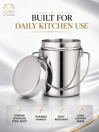 Stainless Steel Milk Pot with Lid (Dolchi/Barni) – Glossy finish, Rust-Proof & Flat Bottom Storage Container