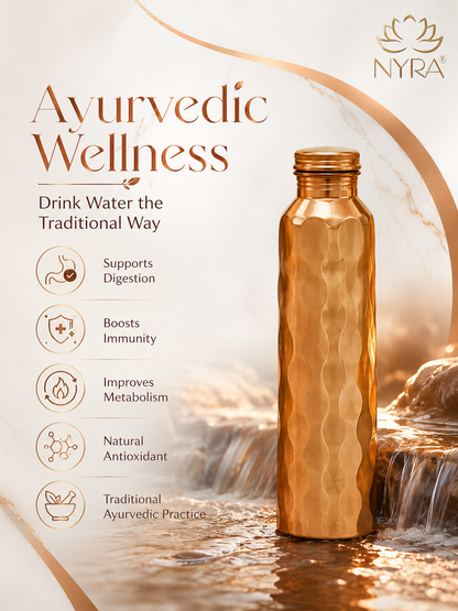 Pure Copper Hammered Water Bottle – Mirror Finish, Leak-Proof & Ayurvedic Health Benefits