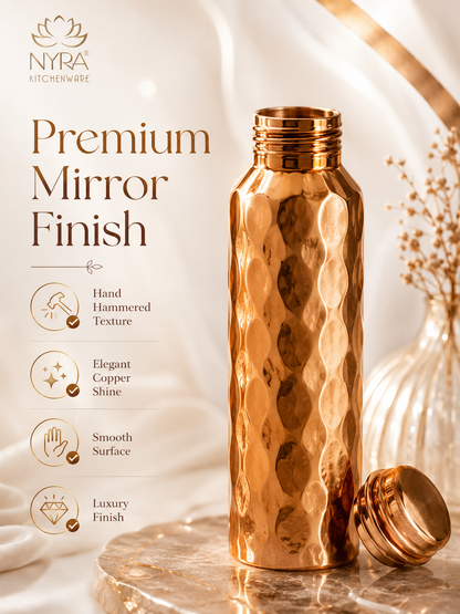 Pure Copper Hammered Water Bottle – Mirror Finish, Leak-Proof & Ayurvedic Health Benefits