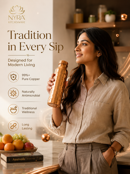 Pure Copper Hammered Water Bottle – Mirror Finish, Leak-Proof & Ayurvedic Health Benefits