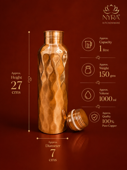 Pure Copper Hammered Water Bottle – Mirror Finish, Leak-Proof & Ayurvedic Health Benefits