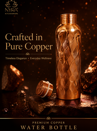 Pure Copper Hammered Water Bottle – Mirror Finish, Leak-Proof & Ayurvedic Health Benefits