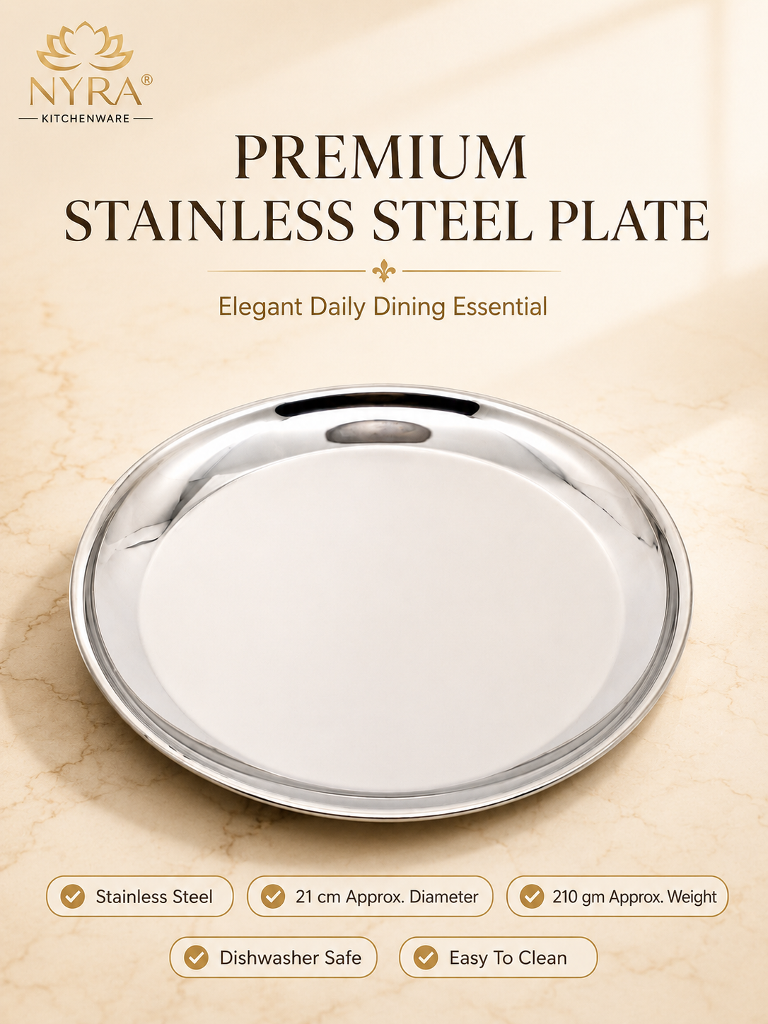 Stainless Steel quarter-size Plates with Glossy Finish Set for Snacks/Breakfast