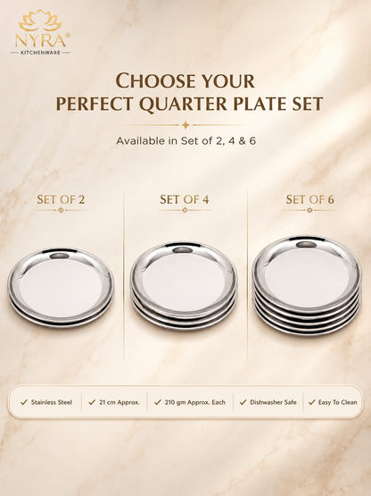 Stainless Steel quarter-size Plates with Glossy Finish Set for Snacks/Breakfast