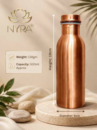 Pure Copper Water Bottle |  Copper Bottle with Polished finish | Traditional Bottle with sleek & modern design