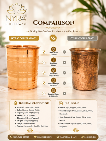 Handmade Copper Glass/Tumbler - Ayurvedic Health Benefits | Traditional Tamba Drinkware for Daily Use