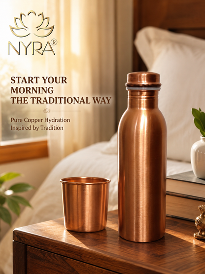 Pure Copper Water Bottle |  Copper Bottle with Polished finish | Traditional Bottle with sleek & modern design