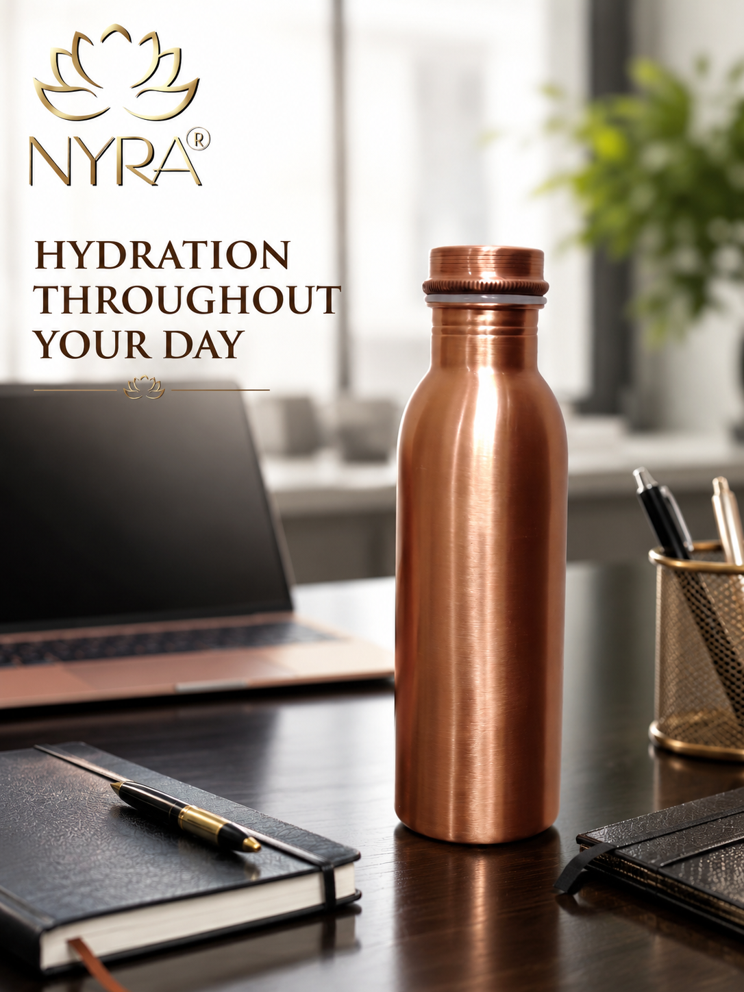 Pure Copper Water Bottle |  Copper Bottle with Polished finish | Traditional Bottle with sleek & modern design