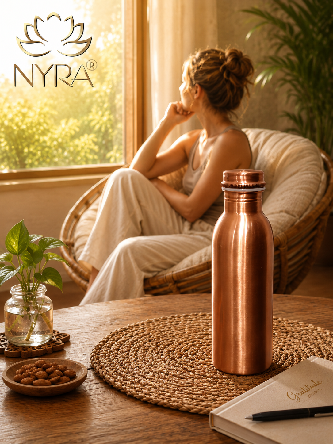 Pure Copper Water Bottle |  Copper Bottle with Polished finish | Traditional Bottle with sleek & modern design
